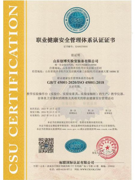 職業(yè)健康安全管理體系認(rèn)證證書(shū)